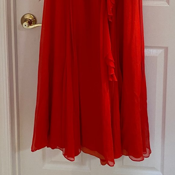 Elegant Red/Orange Silk Wrap Long Dress Size 4 - Picture 11 of 15